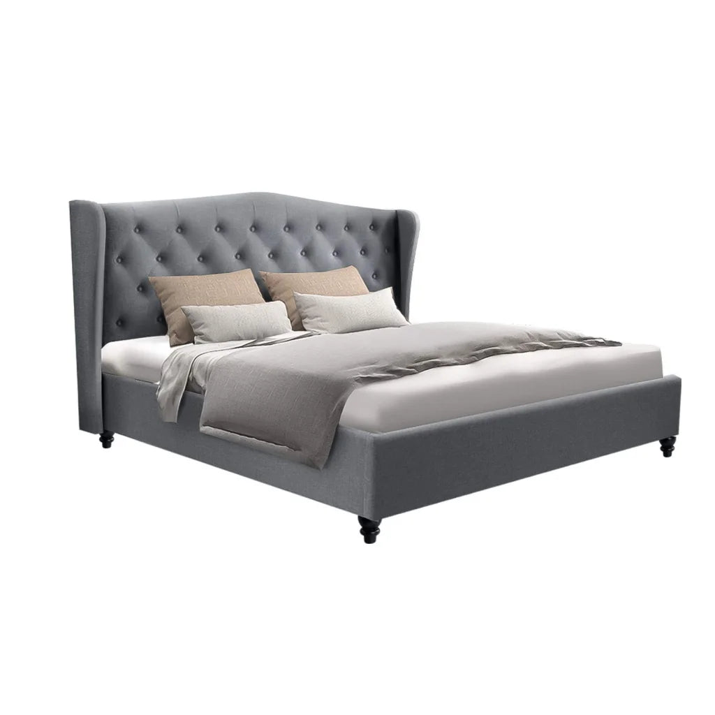 Bed Frame Fabric Pier - Grey Queen - Bedroom