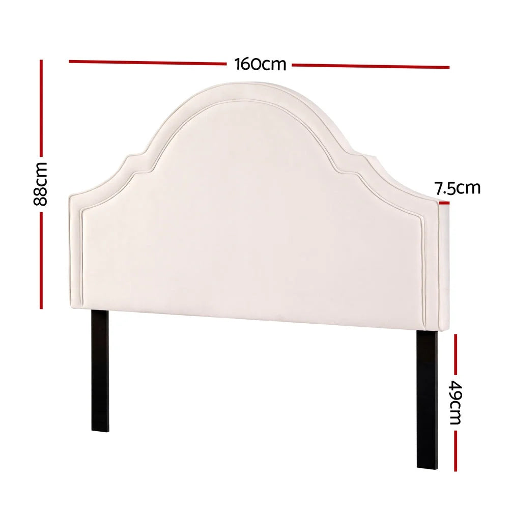 Bed Frame Headboard Queen Velvet IRIS - Beige - Furniture