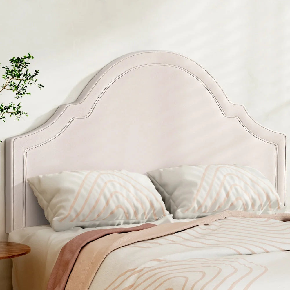 Bed Frame Headboard Queen Velvet IRIS - Beige - Furniture