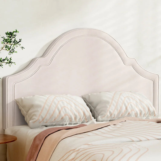 Bed Frame Headboard Queen Velvet IRIS - Beige - Furniture