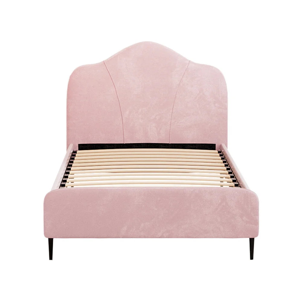 Bed Frame King Single Size Velvet - Pink OLAN - Furniture