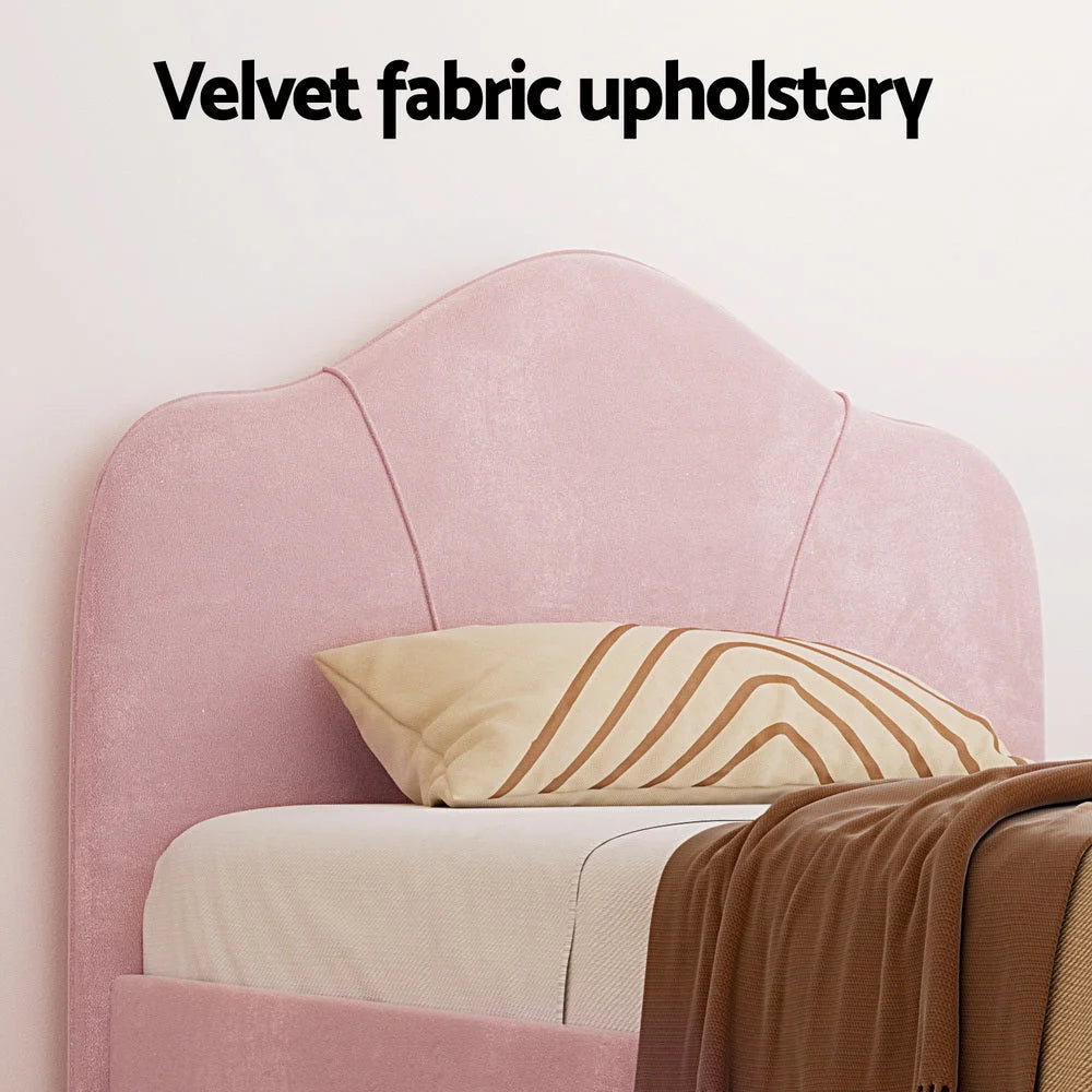 Bed Frame King Single Size Velvet - Pink OLAN - Furniture