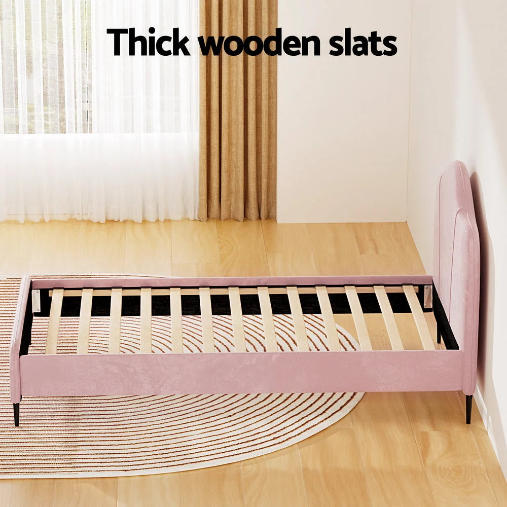 Bed Frame King Single Size Velvet - Pink OLAN - Furniture