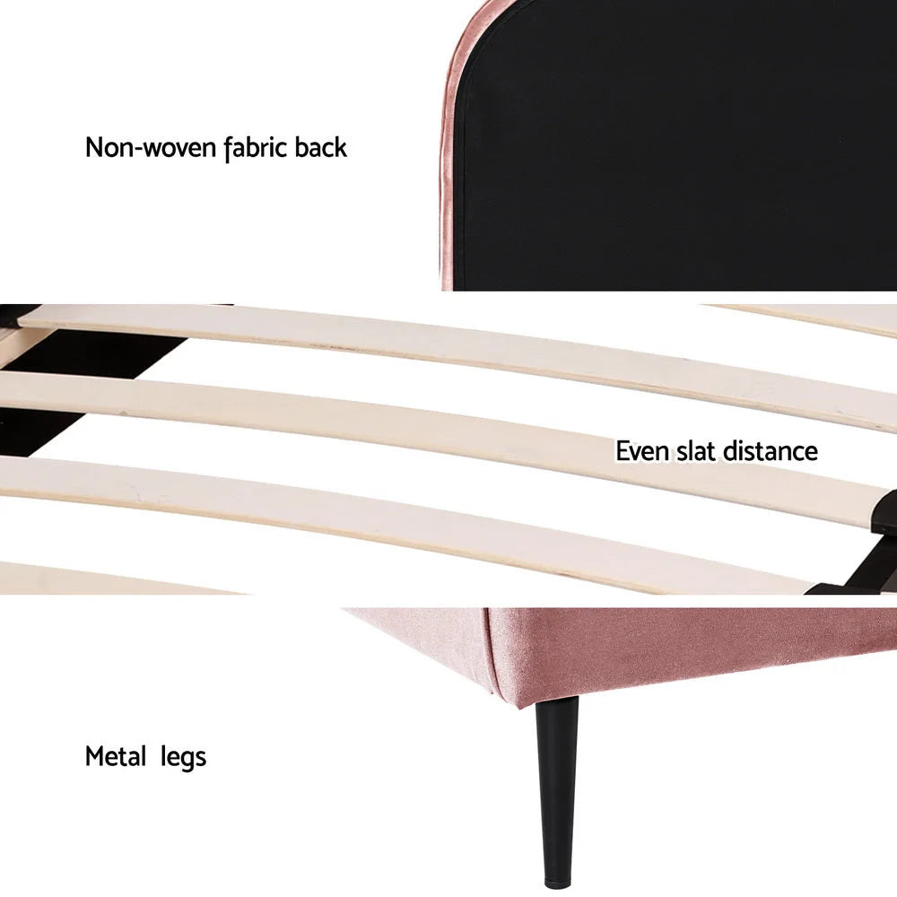 Bed Frame King Single Size Velvet - Pink OLAN - Furniture