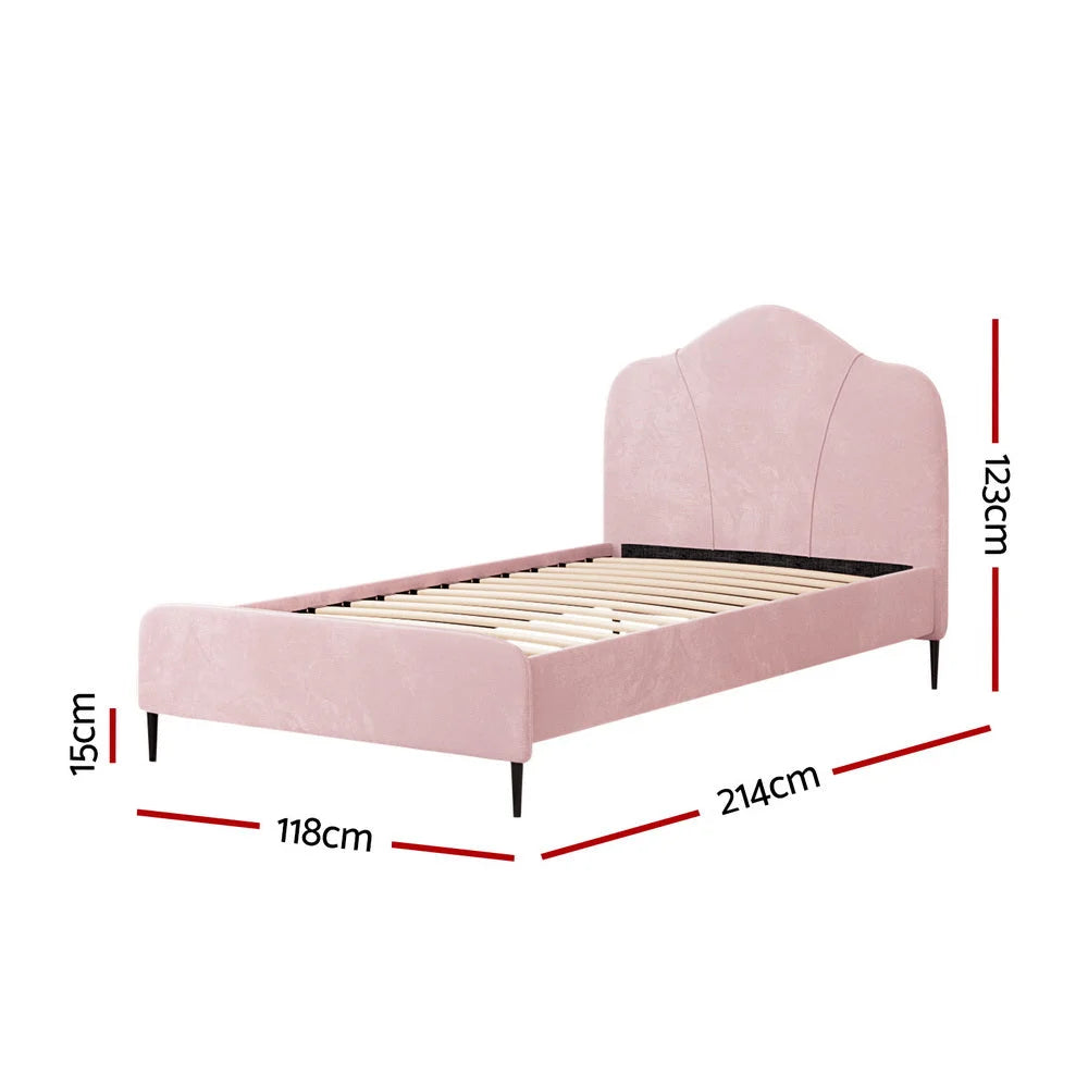 Bed Frame King Single Size Velvet - Pink OLAN - Furniture