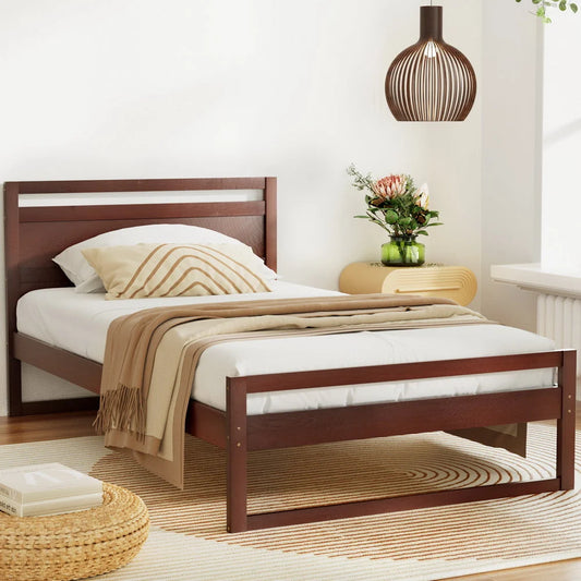 Bed Frame King Single Size Wooden - Walnut WITTON