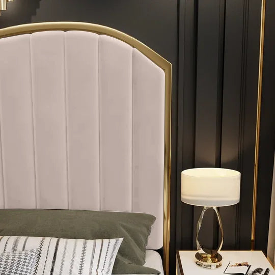 Bed Frame King Size Elegant Luxury in Beige with Gas Lift
