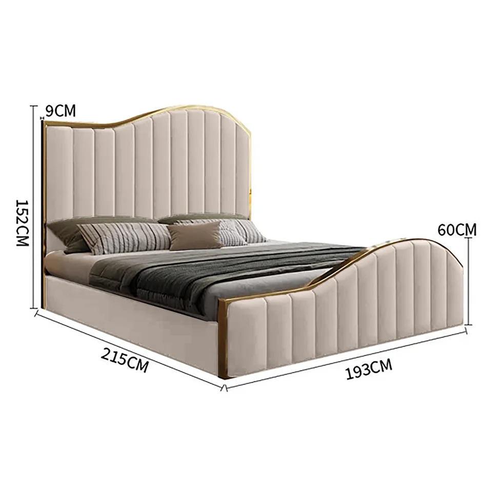 Bed Frame King Size Elegant Luxury in Beige with Gas Lift