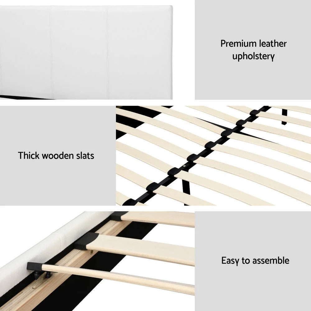 Bed Frame PU Leather White Double - Bedroom