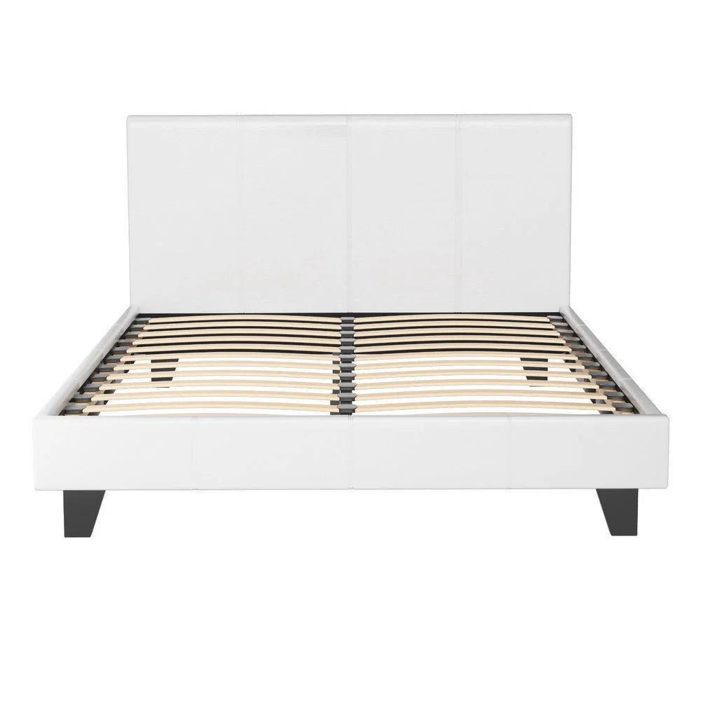 Bed Frame PU Leather White Double - Bedroom