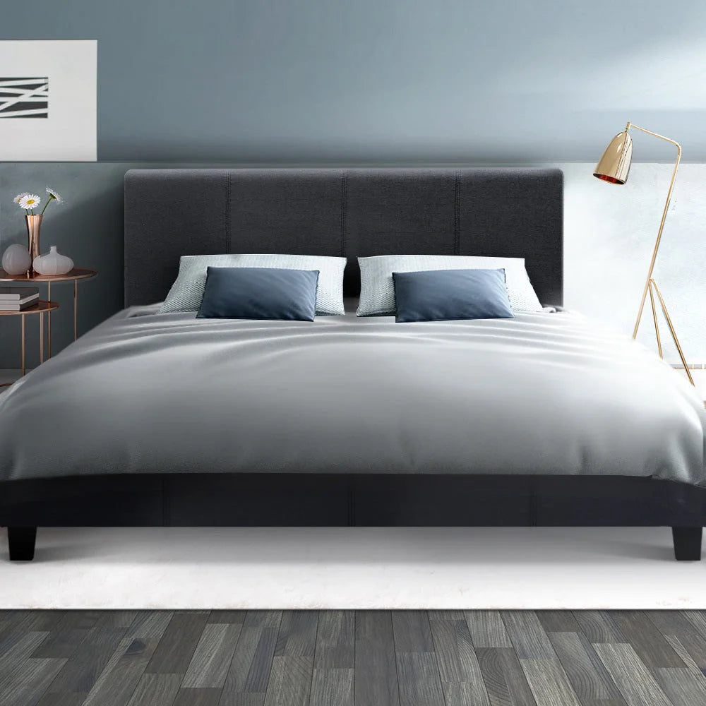 Bed Frame Queen Fabric Charcoal - Bedroom