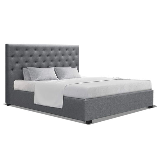 Bed Frame Queen Fabric Gas Lift Storage Grey - Bedroom