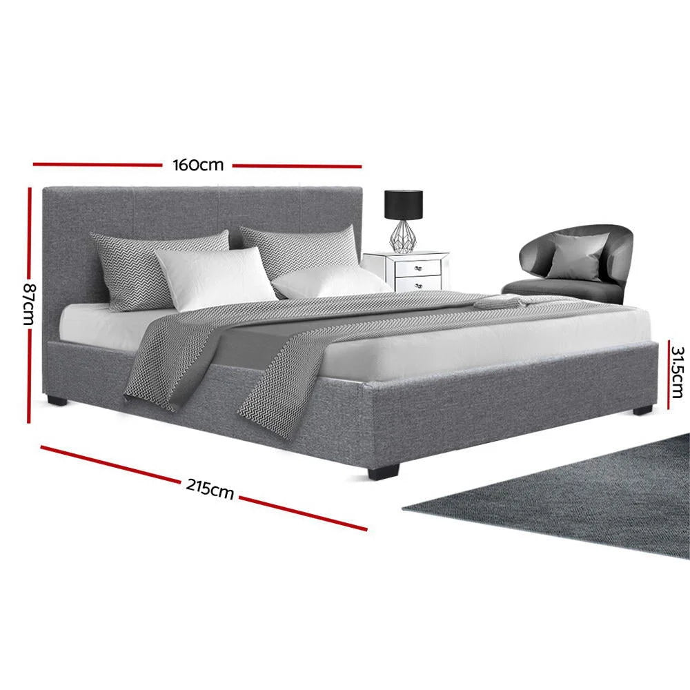 Bed Frame Queen Fabric Grey - Bedroom
