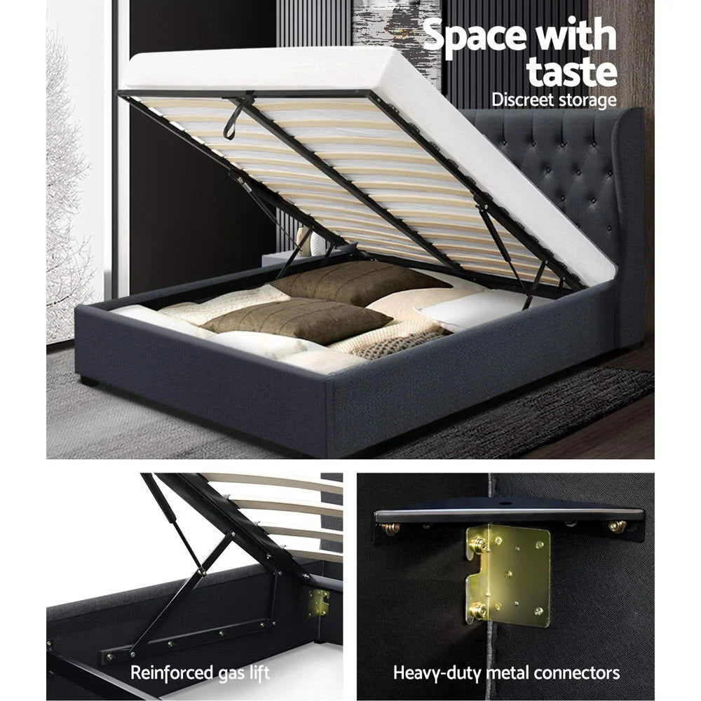 Bed Frame Queen Gas Lift Charcoal - Bedroom