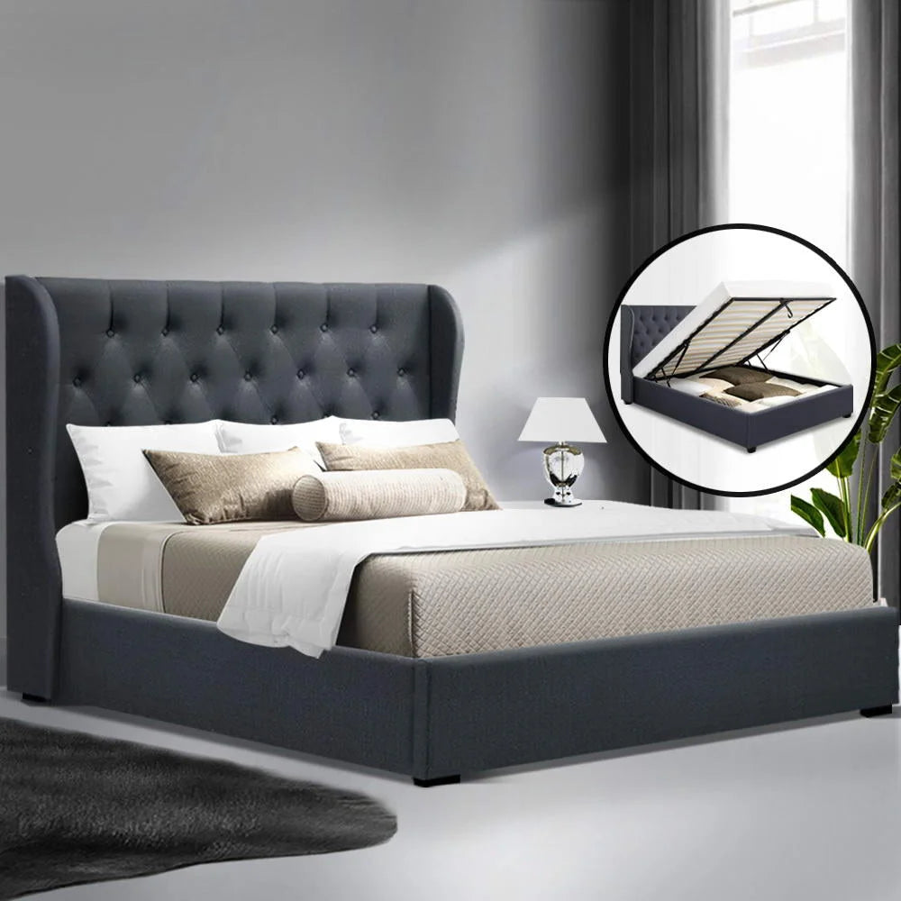 Bed Frame Queen Gas Lift Charcoal - Bedroom