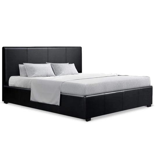 Bed Frame Queen PU Leather Black - Bedroom