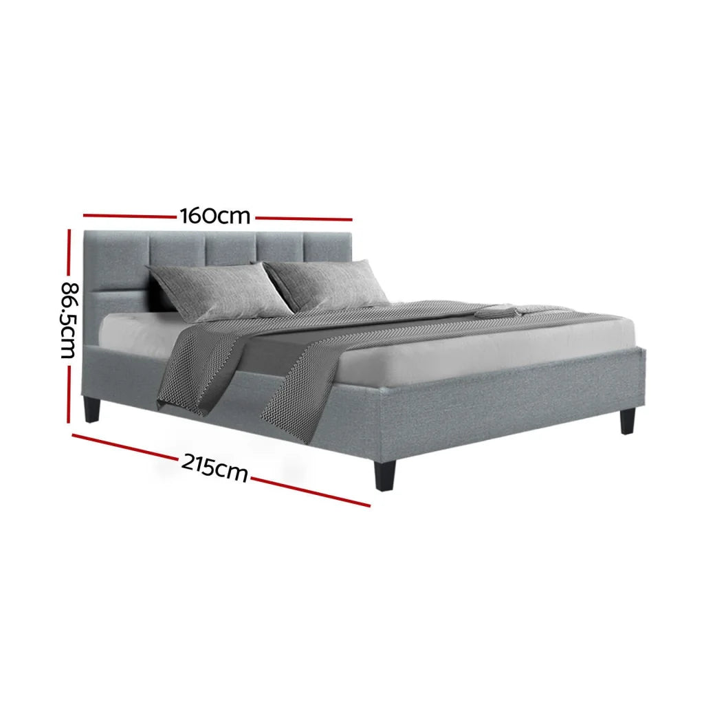Bed Frame Queen Size Base Mattress Platform Fabric Wooden