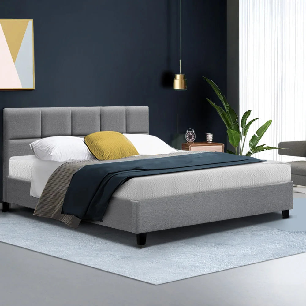 Bed Frame Queen Size Base Mattress Platform Fabric Wooden