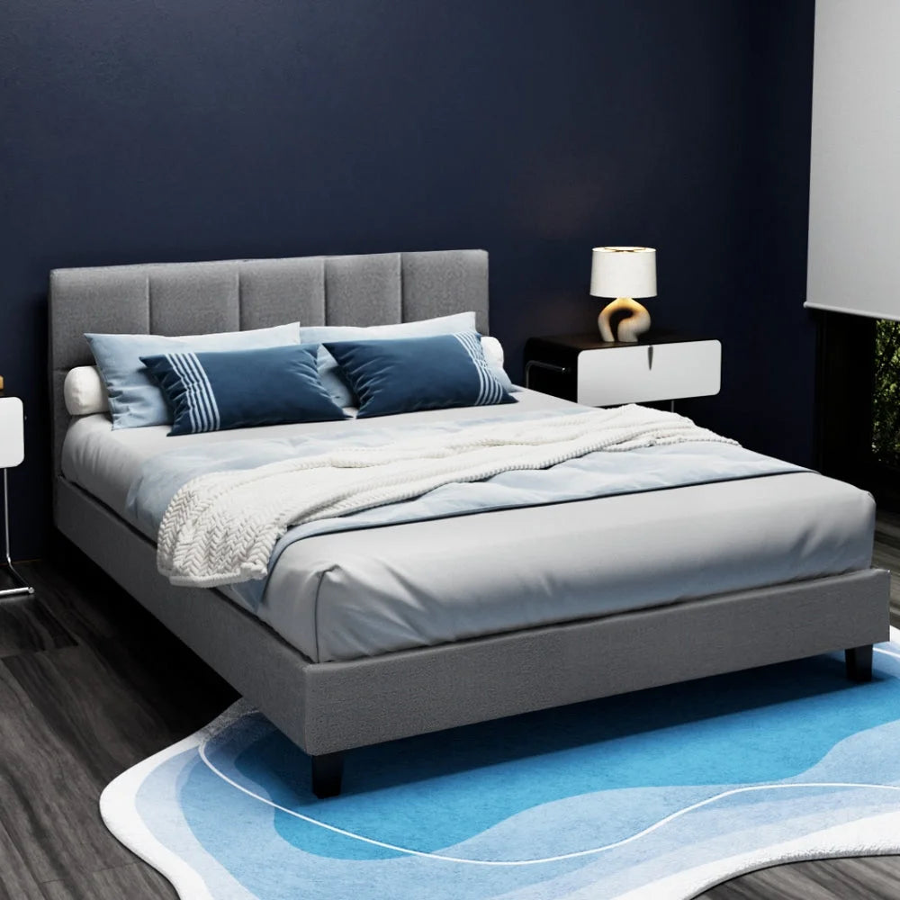 Bed Frame Queen Size Base Mattress Platform Fabric Wooden
