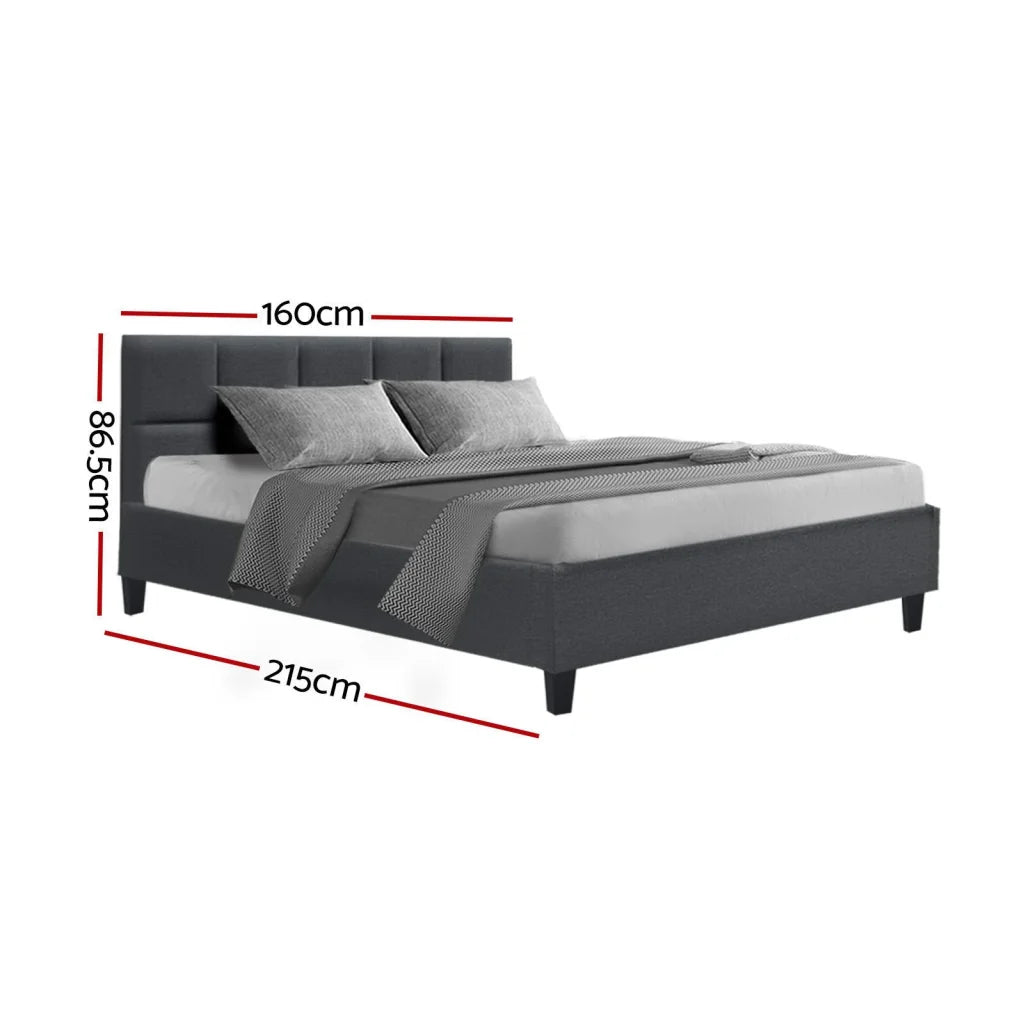Bed Frame Queen Size Base Mattress Platform Fabric Wooden
