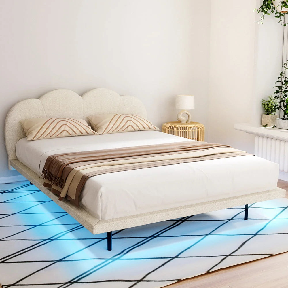 Bed Frame Queen Size Boucle - Beige SASA - Furniture