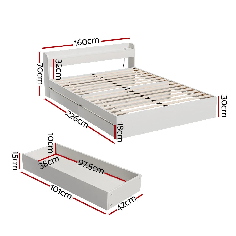 Bed Frame Queen Size Mattress Base with Charging Ports