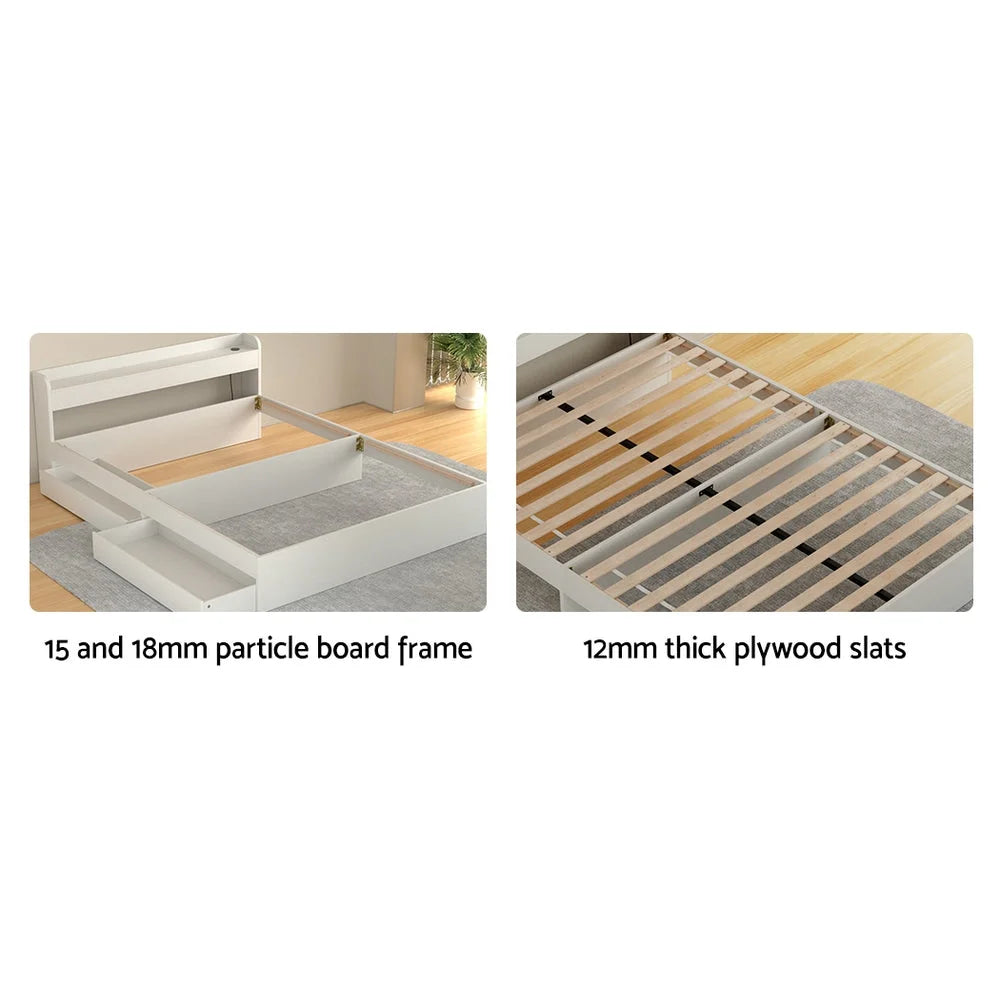 Bed Frame Queen Size Mattress Base with Charging Ports