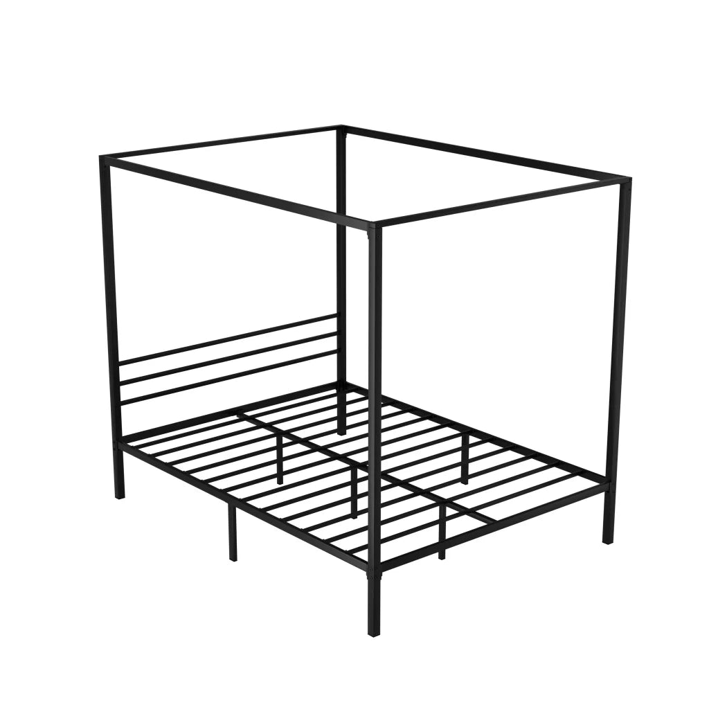 Black metal bed queen size with storage base and slatted support
