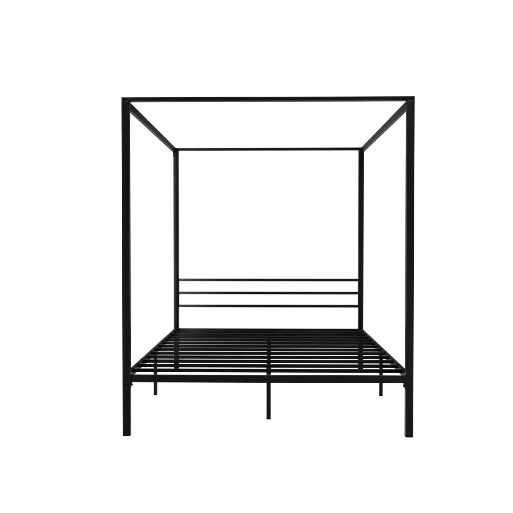 Black metal bed queen size with gas lift storage and fabric headboard