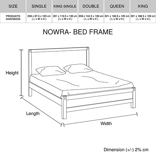 Bed Frame Queen Size Solid Wood Veneered Acacia Timber Slat