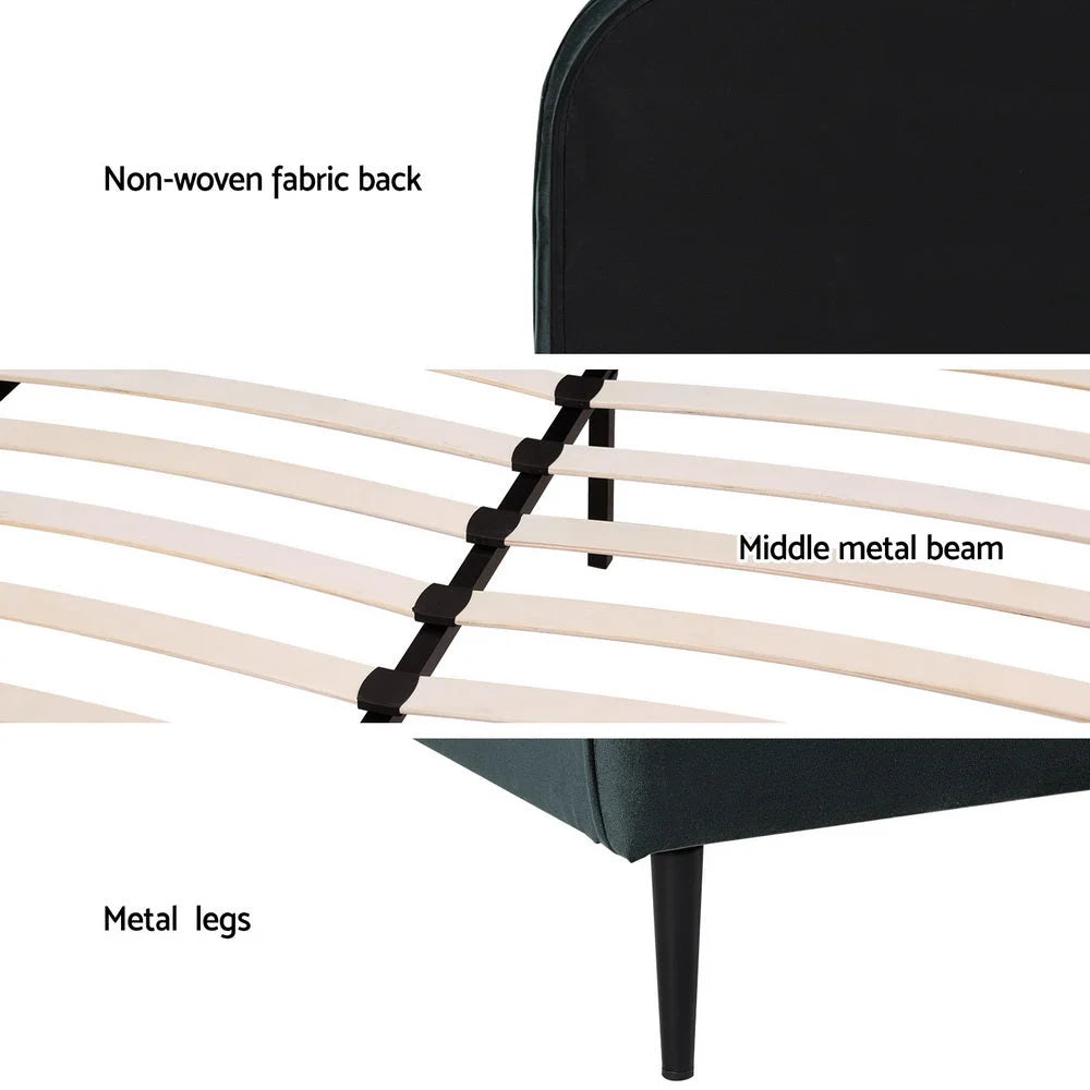 Bed Frame Queen Size Velvet - Dark Green OLAN - Furniture