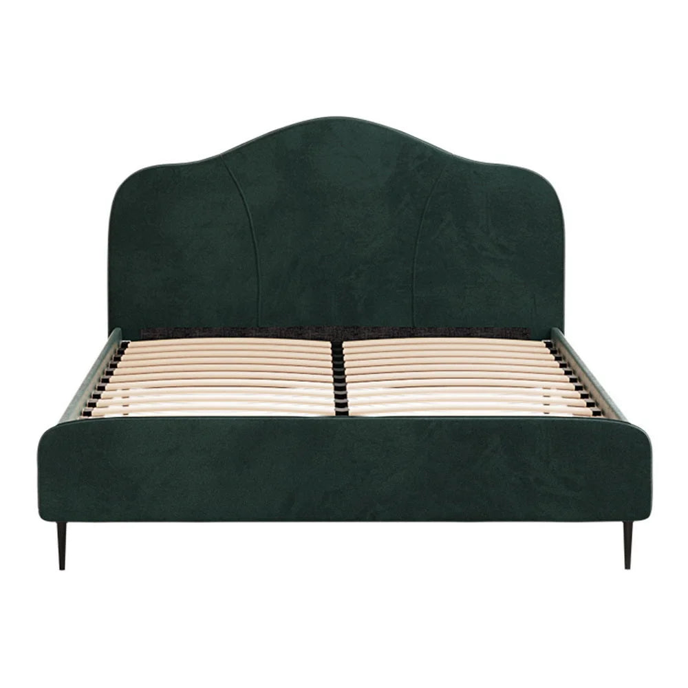 Bed Frame Queen Size Velvet - Dark Green OLAN - Furniture