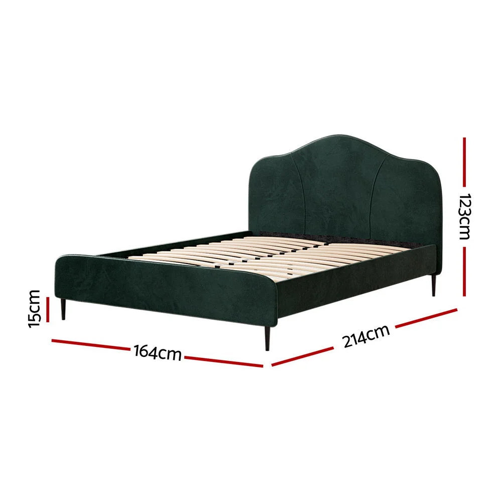 Bed Frame Queen Size Velvet - Dark Green OLAN - Furniture