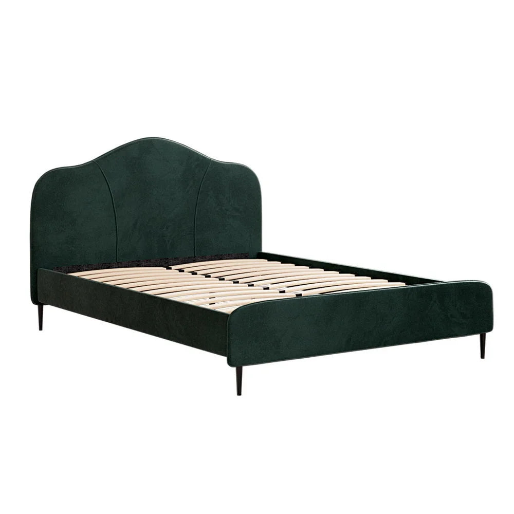 Bed Frame Queen Size Velvet - Dark Green OLAN - Furniture