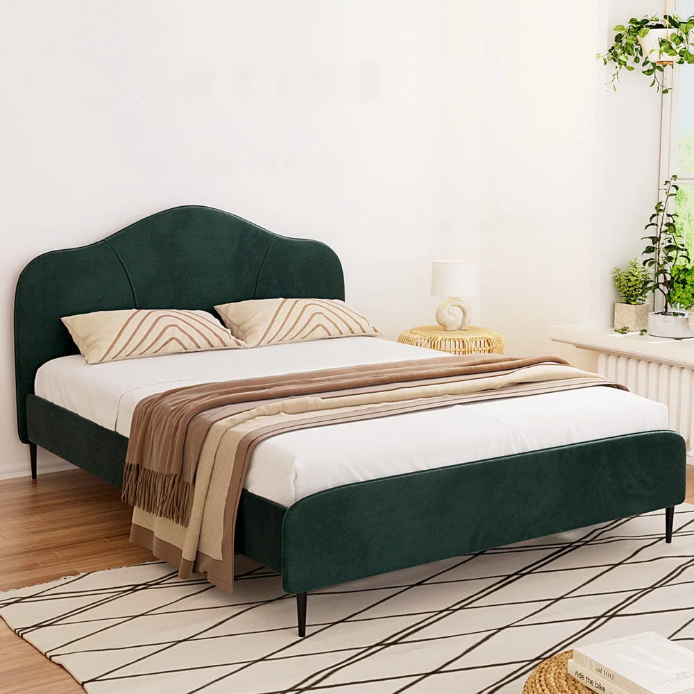 Bed Frame Queen Size Velvet - Dark Green OLAN - Furniture