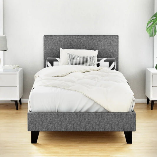 Bed Frame Single Fabric Grey - Bedroom