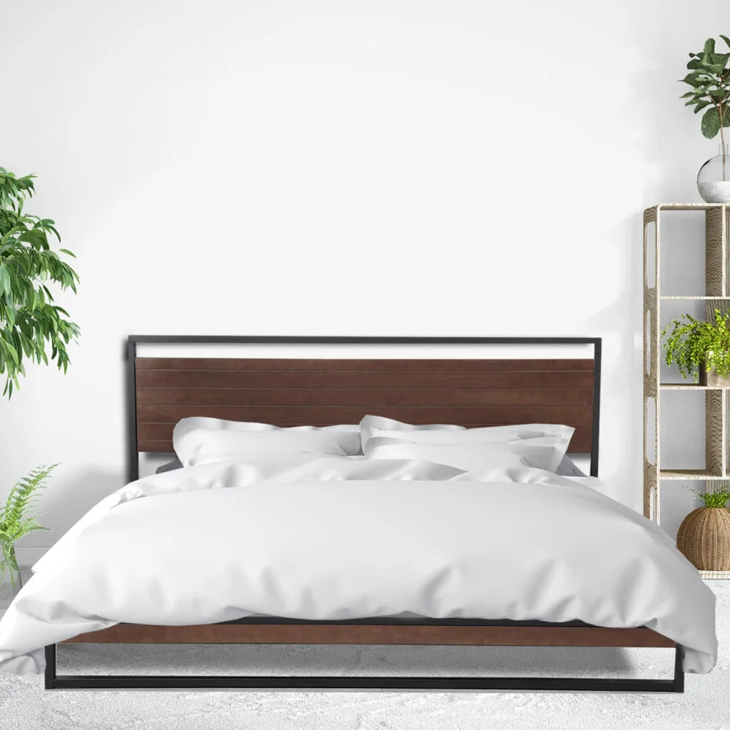 Bed single size with slatted mattress support and headboard