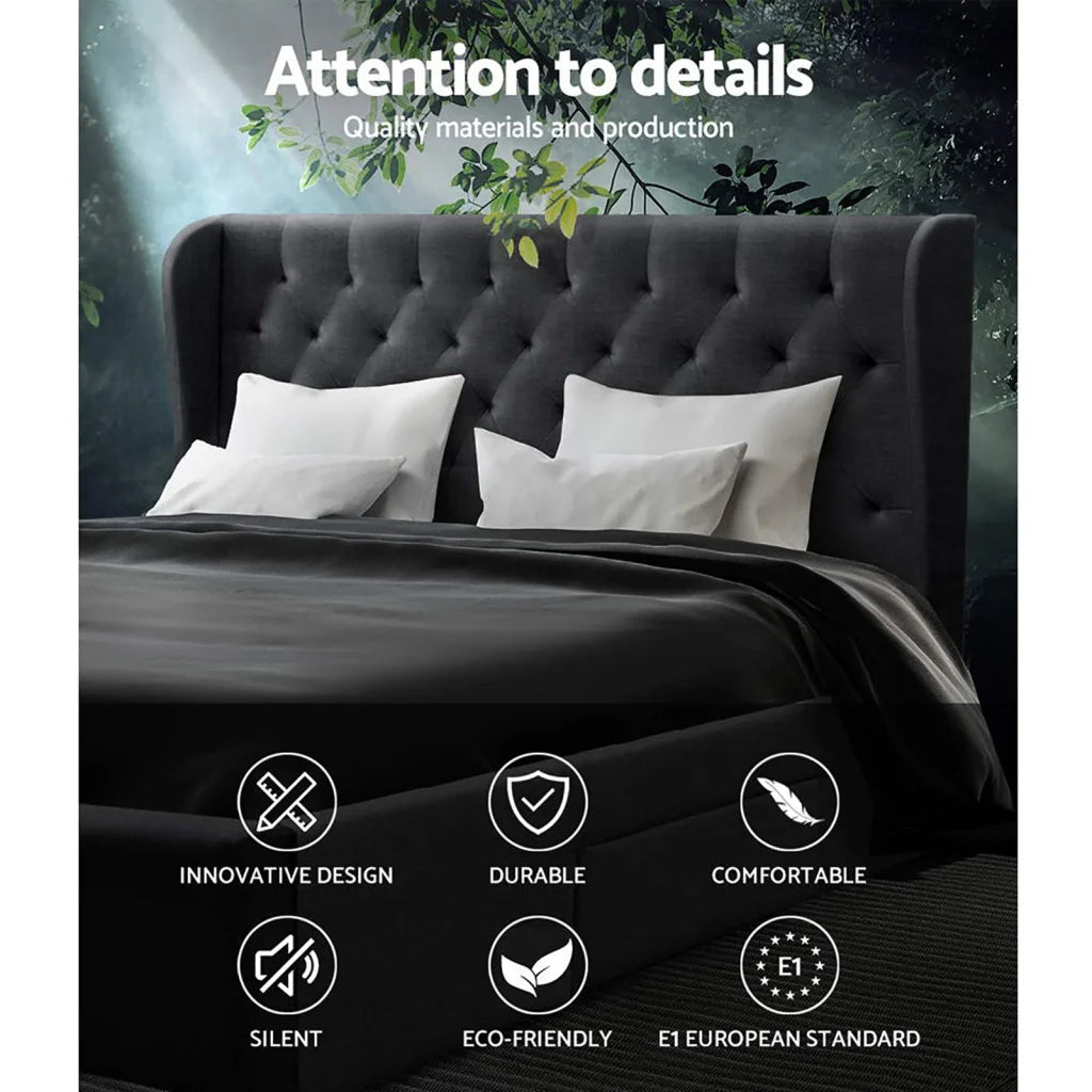 Bed Frame Storage Drawers Mila Fabric - Charcoal King