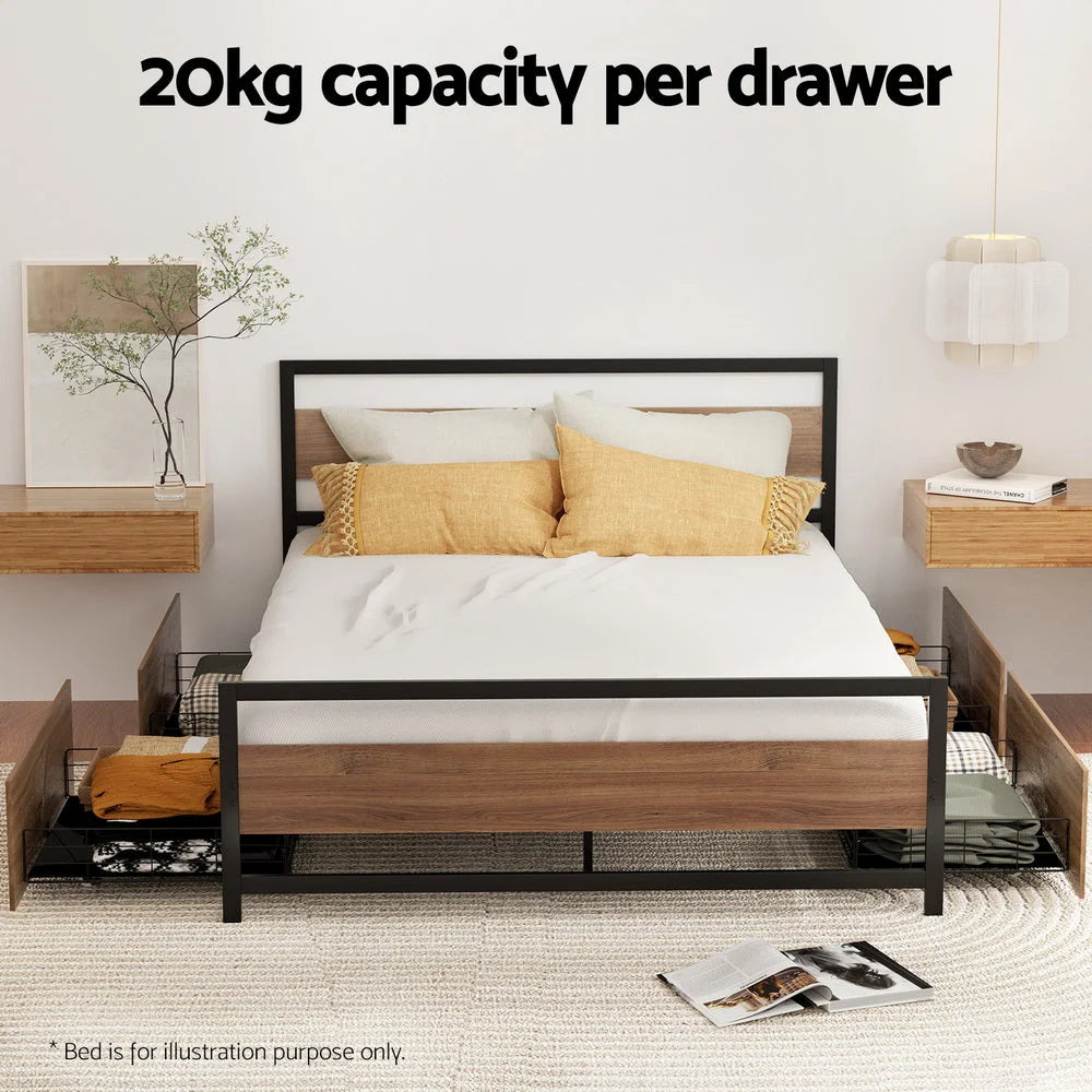Bed storage drawers with slatted mattress support and headboard
