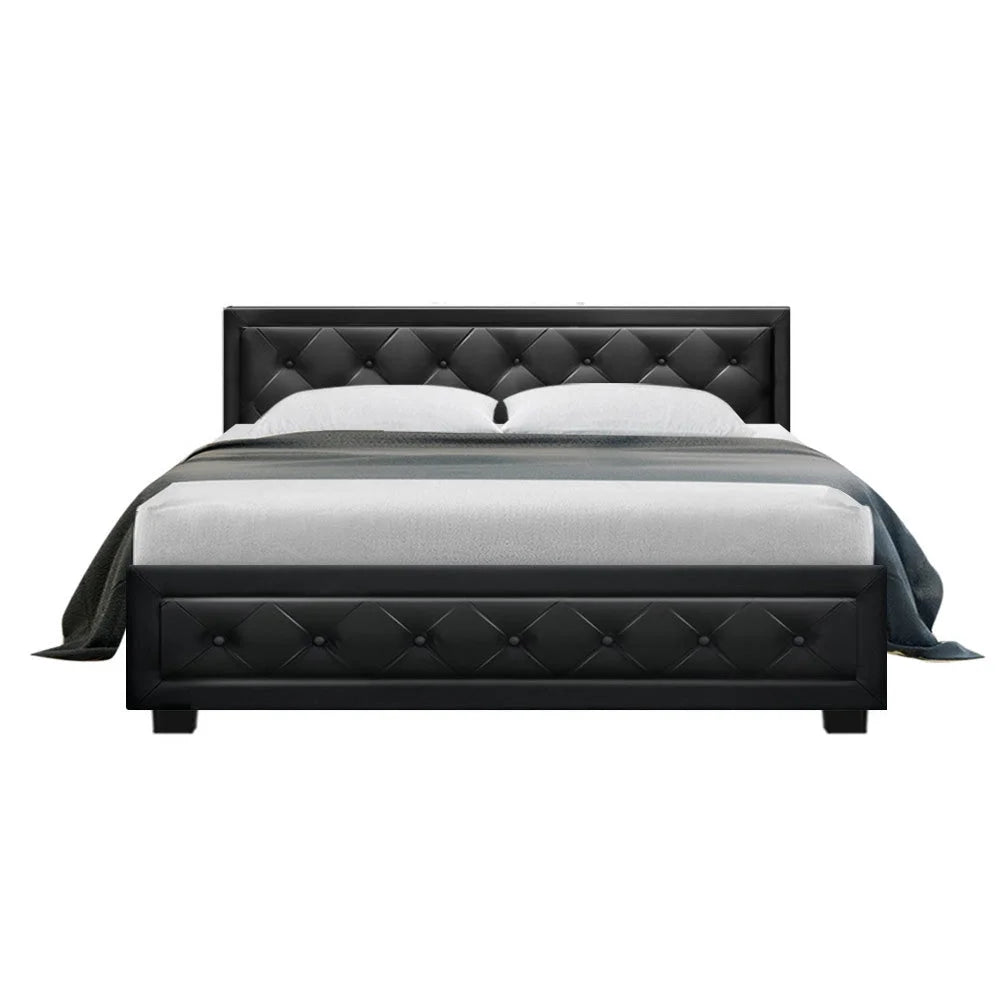 Bed Frame Tiyo PU Leather Gas Lift Storage - Black Queen
