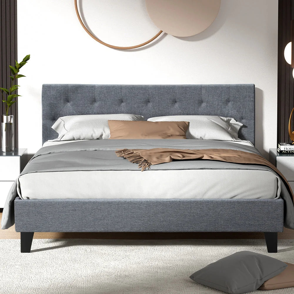 Bed Frame Vanke Fabric Grey Queen - Bedroom