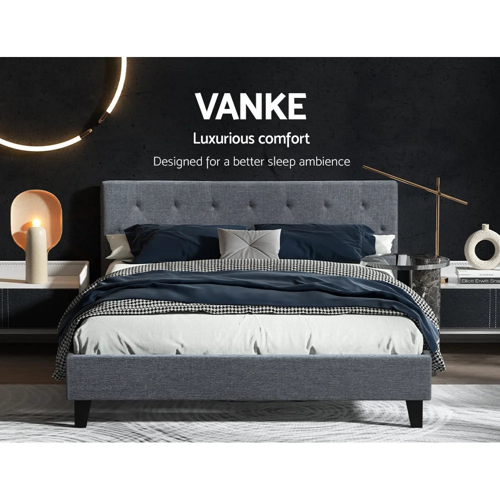 Bed Frame Vanke Fabric Grey Queen - Bedroom