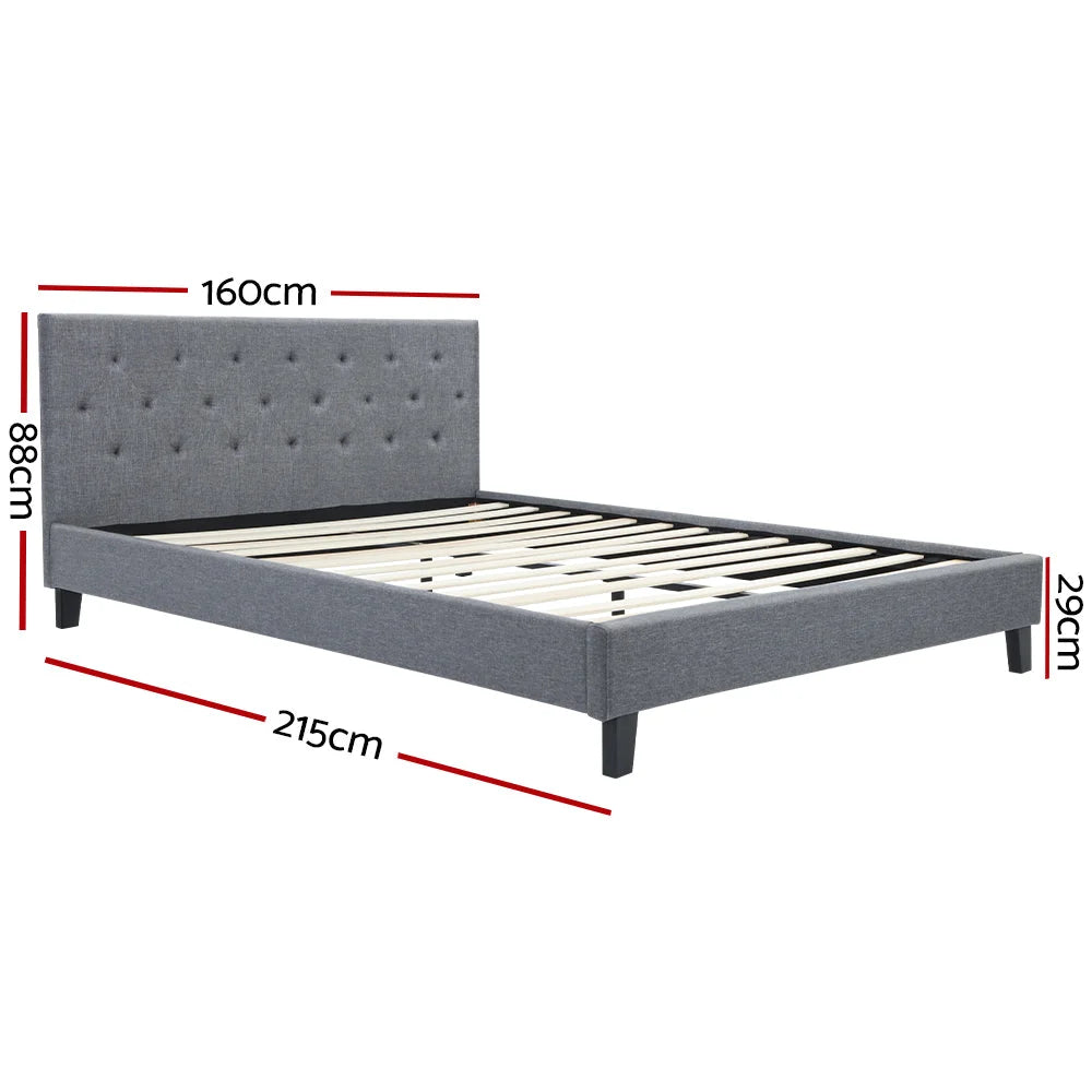 Bed Frame Vanke Fabric Grey Queen - Bedroom