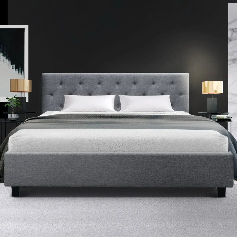 Bed Frame Vanke Fabric Grey Queen - Bedroom
