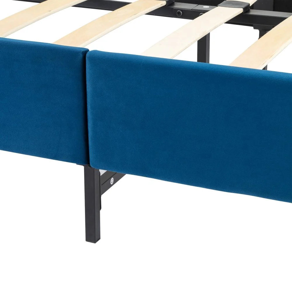 Bed Frame Velvet Blue - Double - Furniture