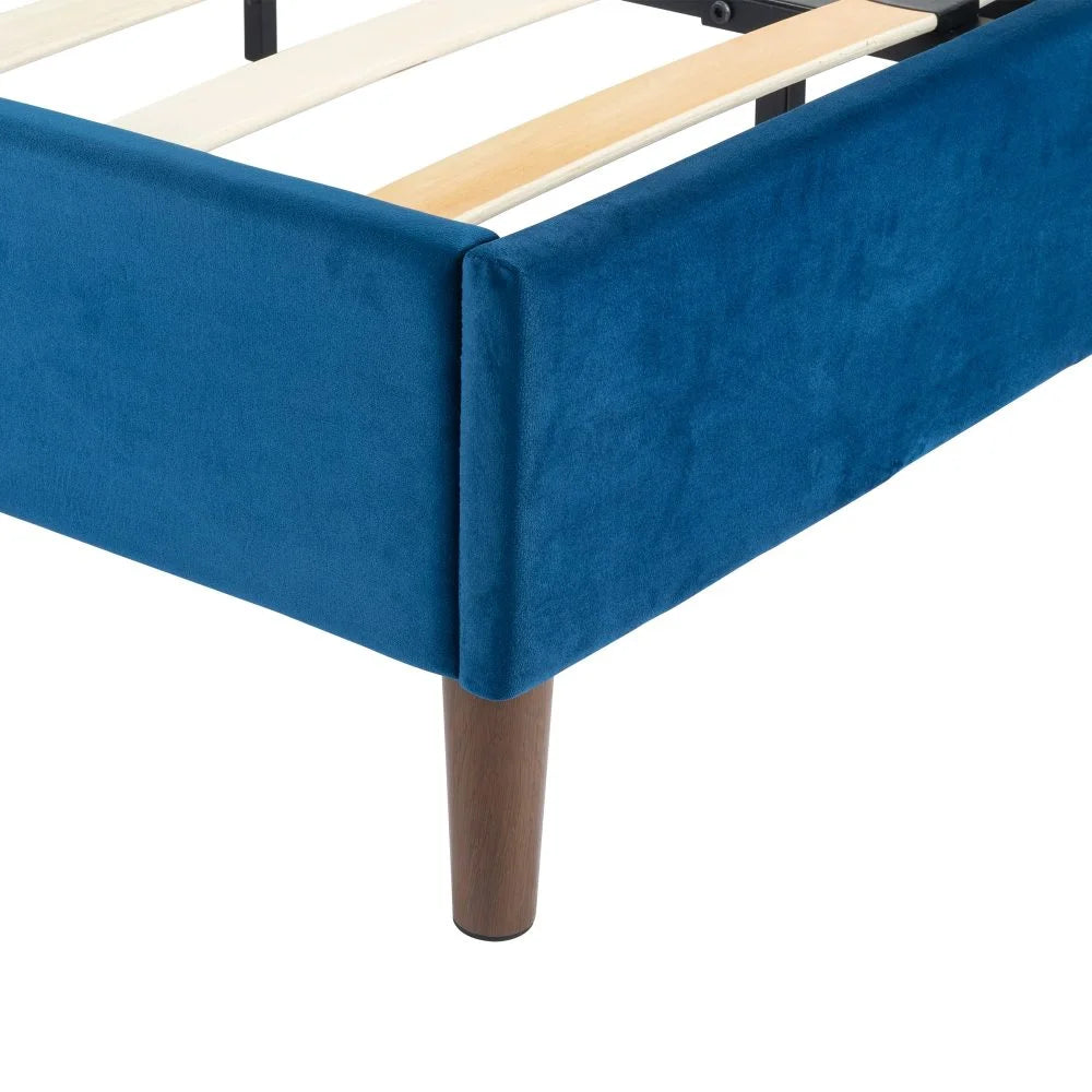 Bed Frame Velvet Blue - Double - Furniture