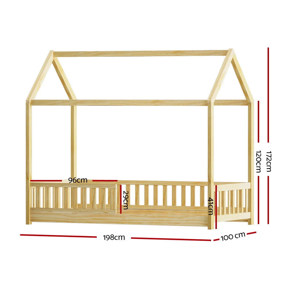 Oak wooden timber bed frame with house rock single