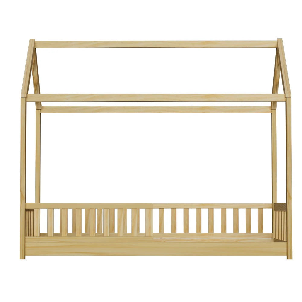 Oak wooden timber bed frame with upholstered frame and mattress support