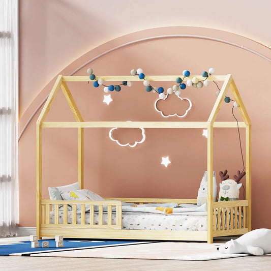 Bed Frame Wooden Kids House Frame Oak - ROCK