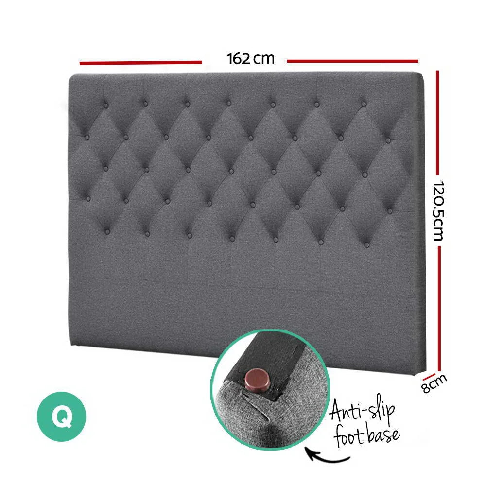 Grey Fabric Bed Head Headboard Queen Size Bedhead Frame Base Cappi